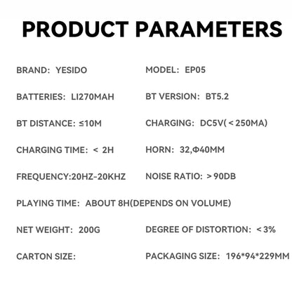 Handsfree Bluetooth Yesido EP05, A2DP, ANC, Schwarz