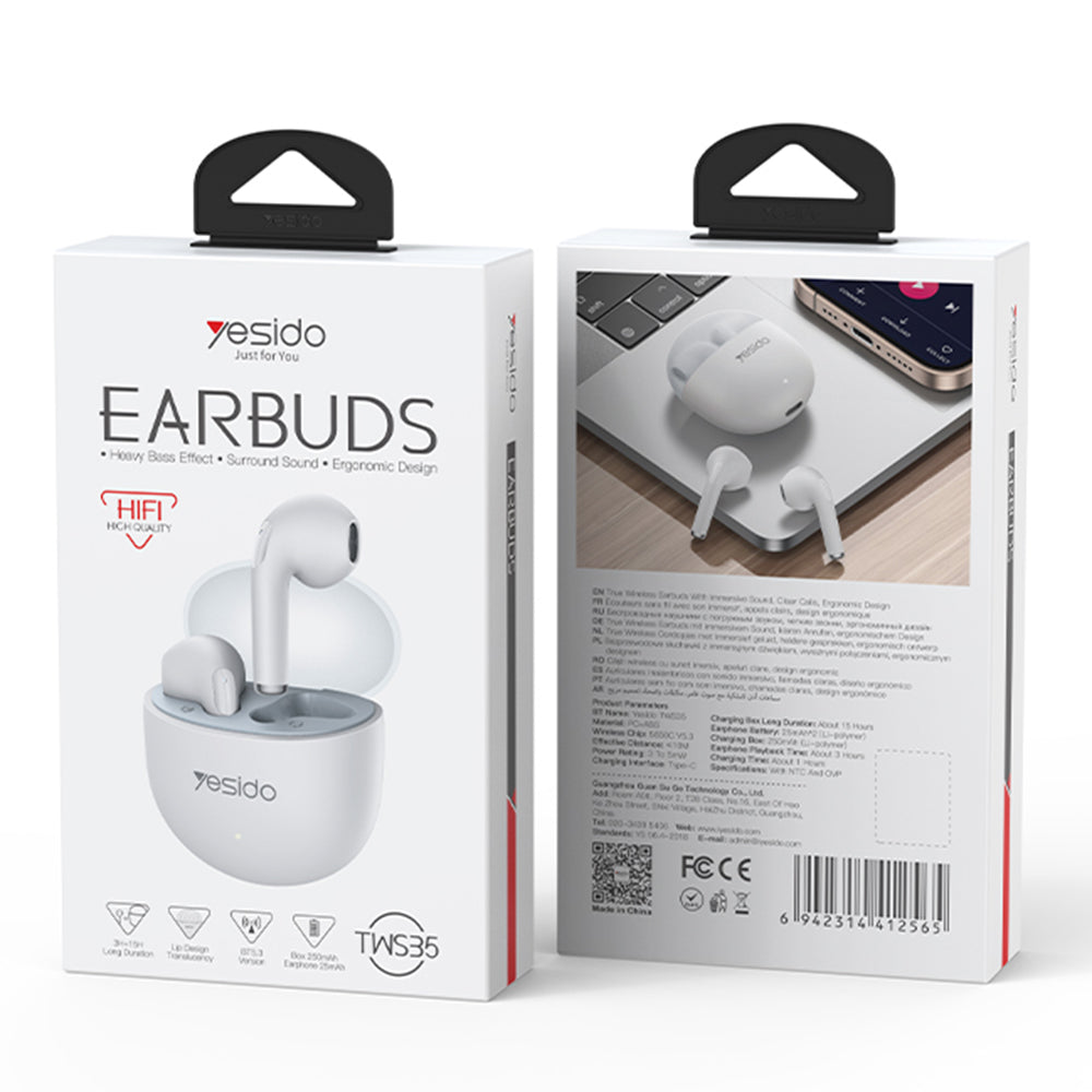 Handsfree Bluetooth Yesido TWS35, TWS, Weiß