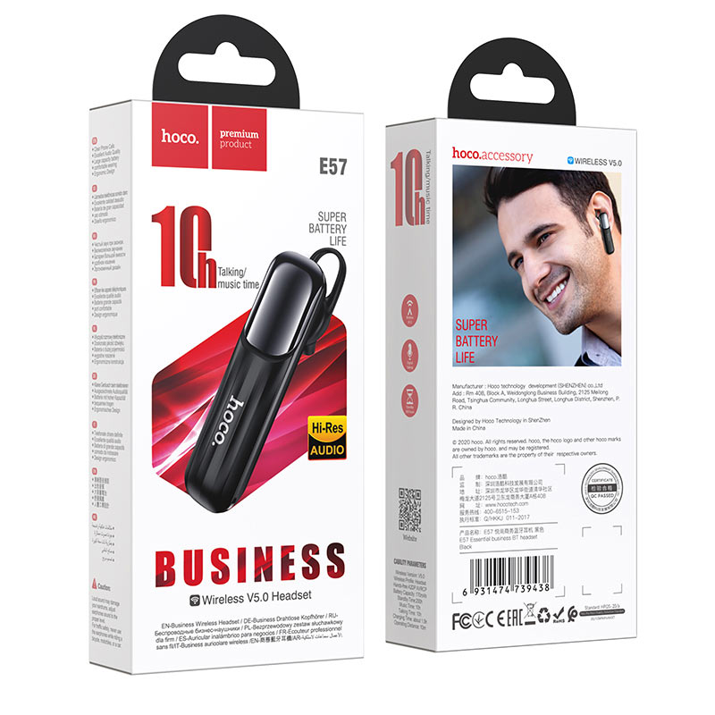 HOCO E57 Bluetooth Headset | A2DP | Schwarz
