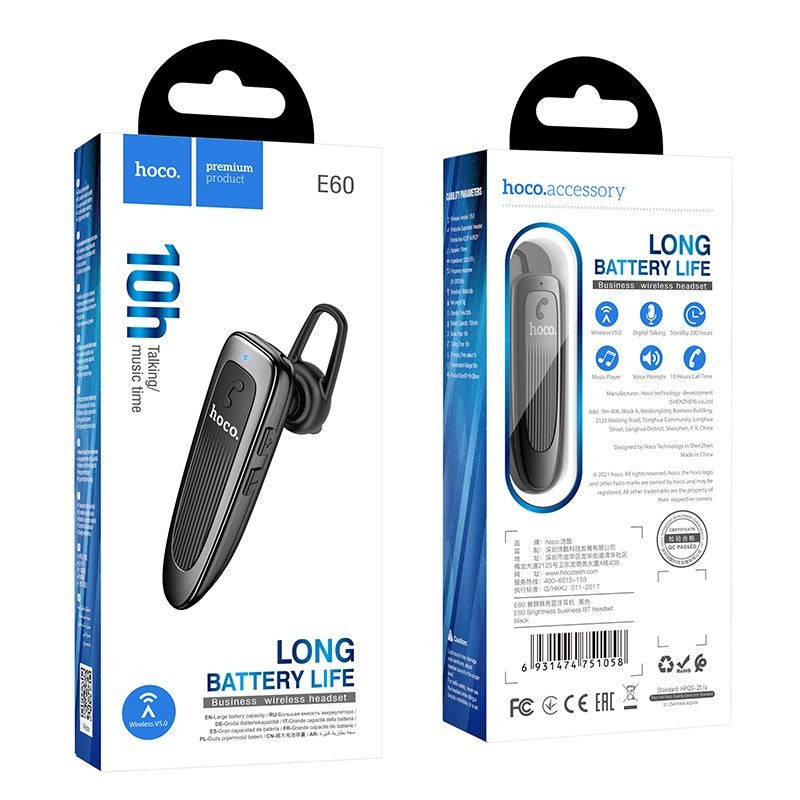 Kit mains libres Bluetooth HOCO E60 Brightness, A2DP, Noir