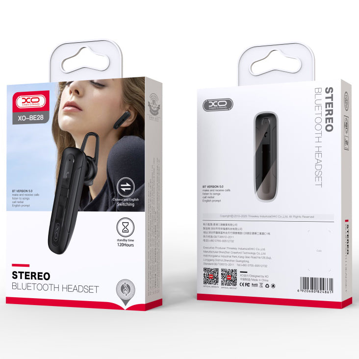 Handsfree Bluetooth XO Design BE28, A2DP, Zwart