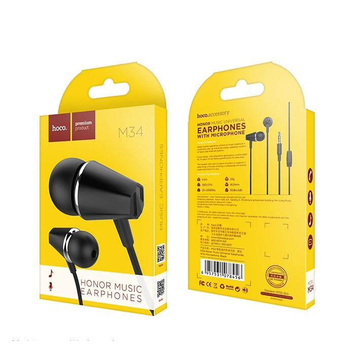 Handsfree 3.5mm HOCO M34 Honor Music, Schwarz