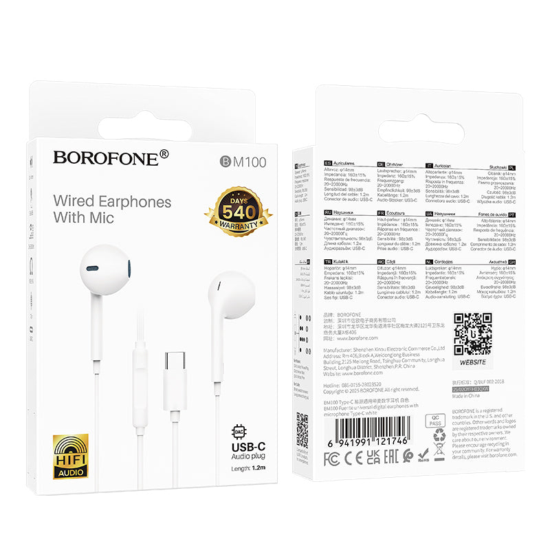 Kit mains libres USB-C Borofone BM100 Fuente, Blanc
