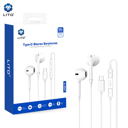 Handsfree USB-C Lito LF01T, 1.2m, Wit