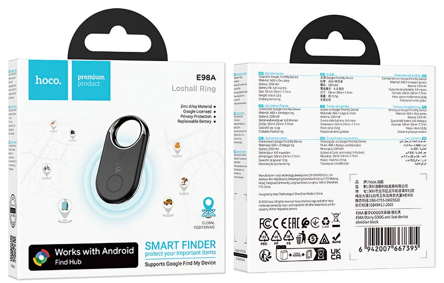 HOCO SmartTag E98A voor Android Series, Zwart