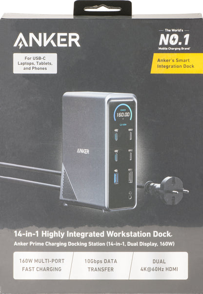 Multifunctionele Hub Anker Prime 737, 2 x USB-A 3.0 - 3 x USB-A - 5 x USB-C - 2 x HDMI - 1 x Jack 3.5mm - 1 x RJ45, Zwart A83B63A1