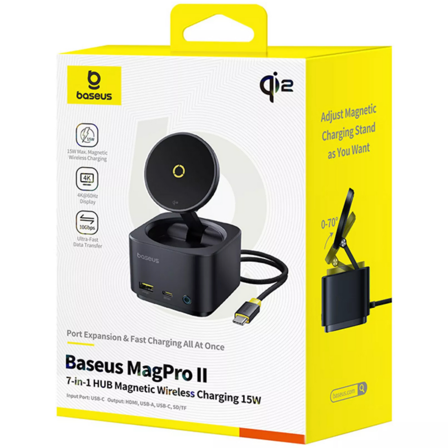 Multifunktionaler Hub Baseus MagPro II 7in1, 1 x USB-A - 2 x USB-C - 1 x HDMI - 1 x QI - 1 x SD - 1 x microSD, Schwarz Neu versiegelt B00072900121-00