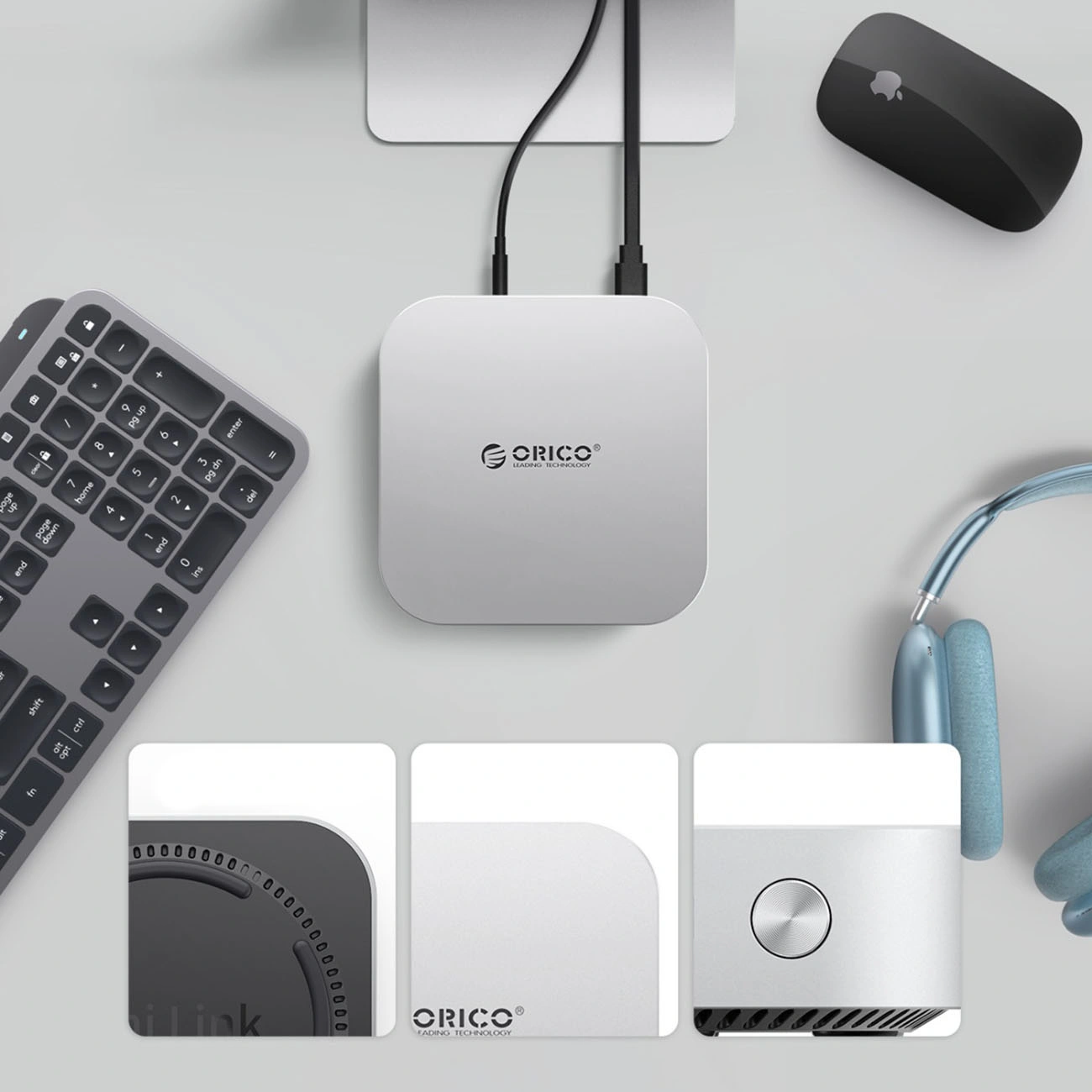 Multifunktionaler Hub Orico MiniLink M49P für Apple Mac Mini M4, 9in1, Silber