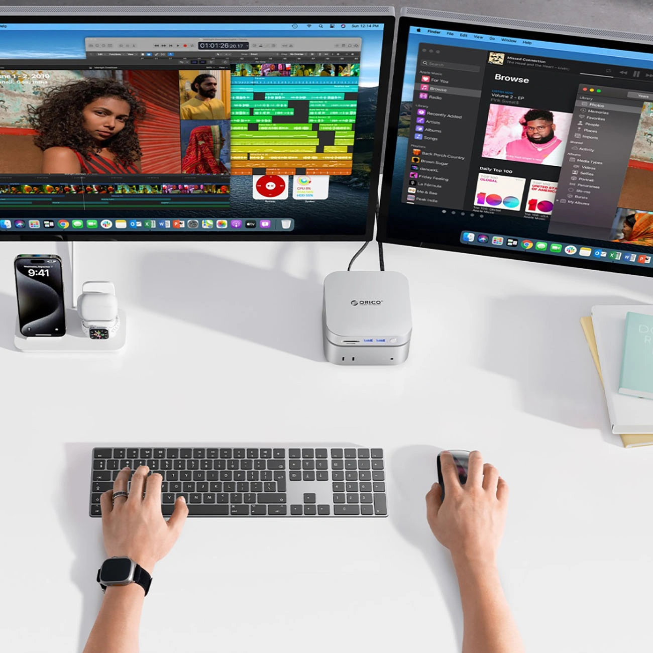 Multifunktionaler Hub Orico MiniLink M49P für Apple Mac Mini M4, 9in1, Silber