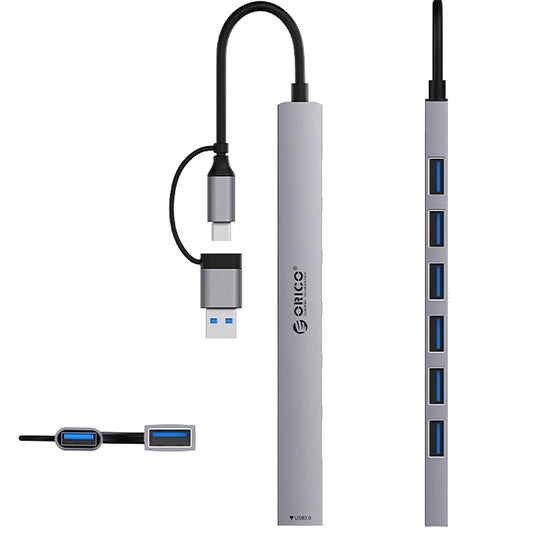 Hub USB / USB-C Orico YSA2-U3, 1 x USB-A 3.0 - 6 x USB-A, Gris