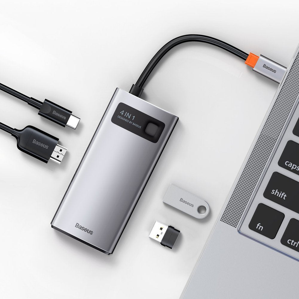 USB-C Hub Baseus Metal Gleam, 2 x USB-A - 1 x USB-C - 1 x HDMI, Grijs CAHUB-CY0G