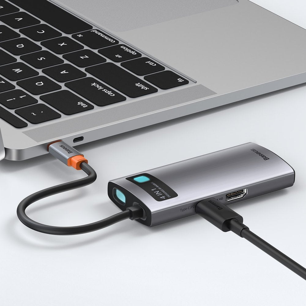 USB-C Hub Baseus Metal Gleam, 2 x USB-A - 1 x USB-C - 1 x HDMI, Grijs CAHUB-CY0G