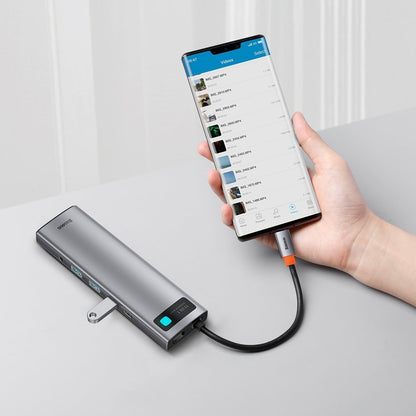 Hub USB-C Baseus Metal Gleam, 3 x USB-A 3.0 - 1 x USB-C - 2 x HDMI - 1 x VGA - 1 x Klinkenstecker 3,5 mm - 1 x RJ45 - 1 x SD - 1 x microSD, Grau CAHUB-CT0G