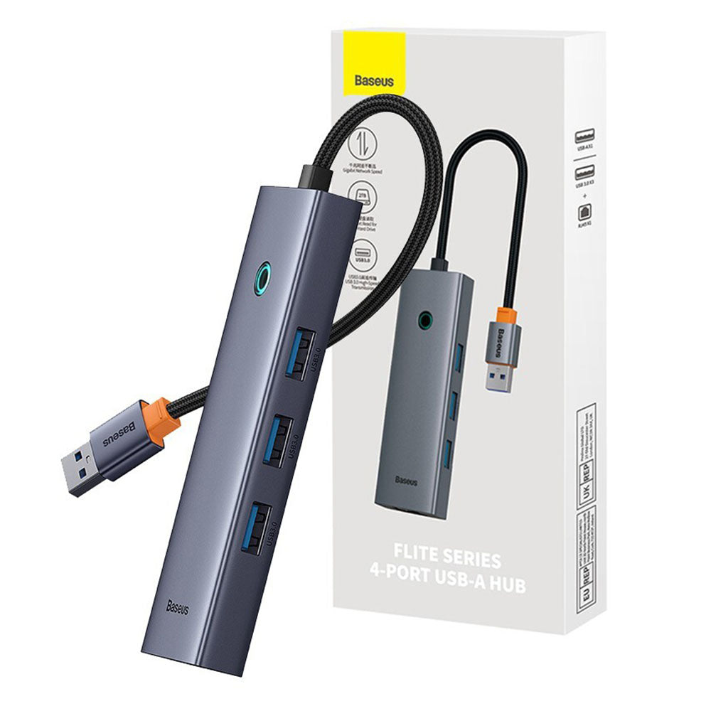 Baseus UltraJoy USB Hub, 3 x USB-A 3.0 - 1 x RJ45, Gray B0005280A813-01