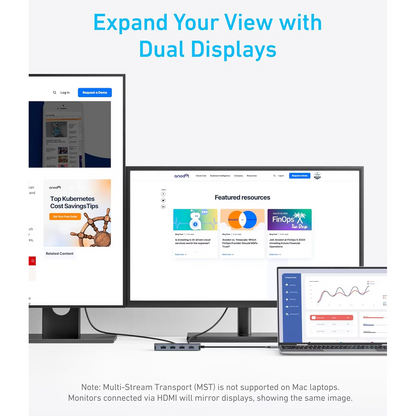 Hub USB-C Anker, 1 x USB-A 3.2 - 3 x USB-A - 1 x USB-C - 2 x HDMI, Gris A83740A2