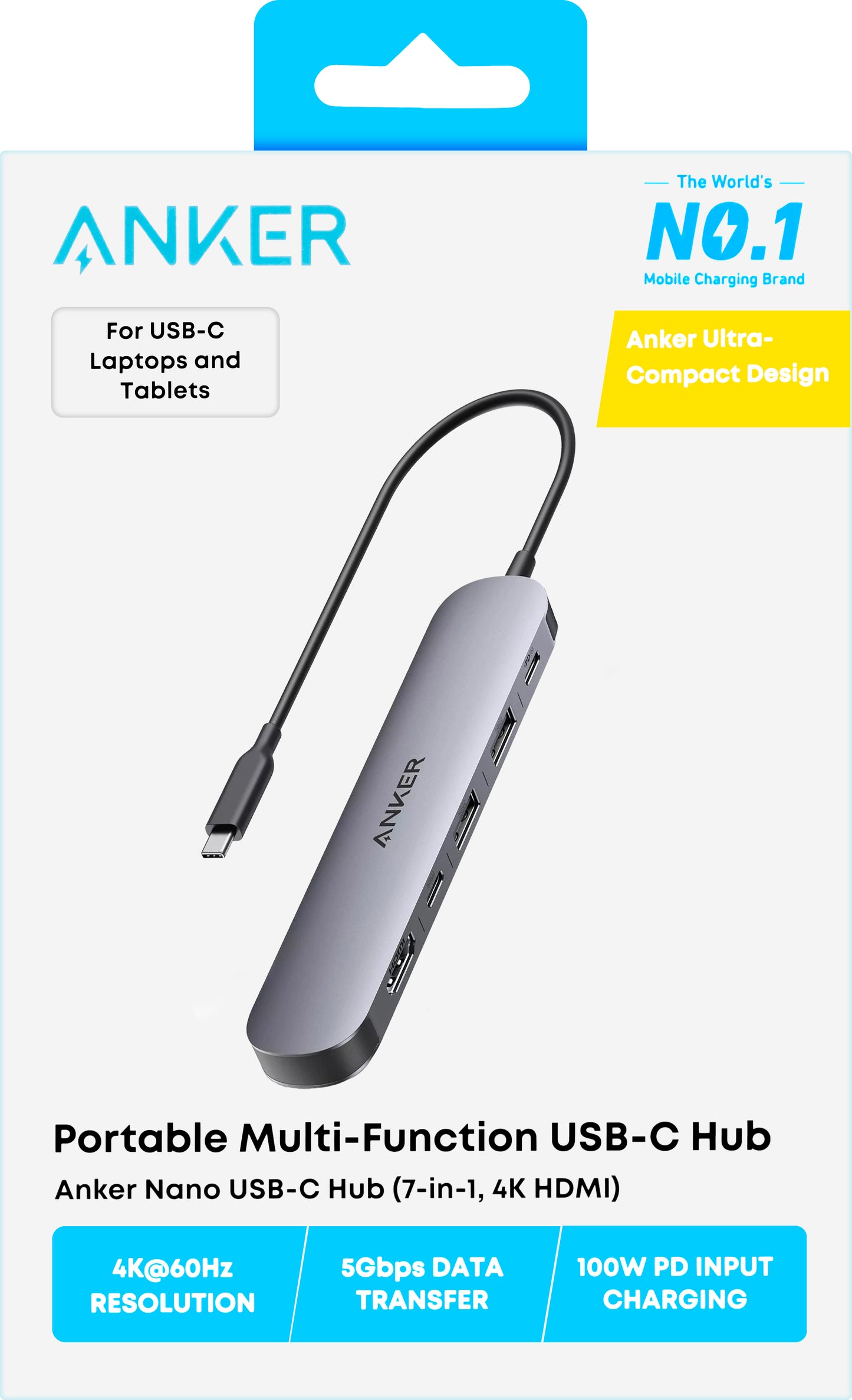 Hub USB-C Anker, 2 x USB-A 3.0 - 2 x USB-C - 1 x HDMI - 1 x SD - 1 x microSD, Grijs A83D2HA1