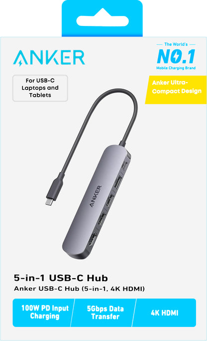 Hub USB-C Anker, 2 x USB-A - 1 x USB-A 3.0 - 1 x USB-C - 1 x HDMI, Gris A8357HA0