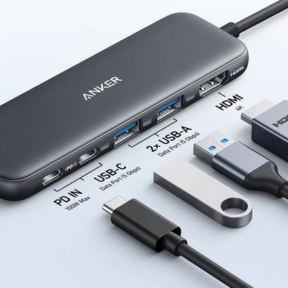 Hub USB-C Anker 332, 2 x USB-A - 2 x USB-C - 1 x HDMI, Gris A8355H11