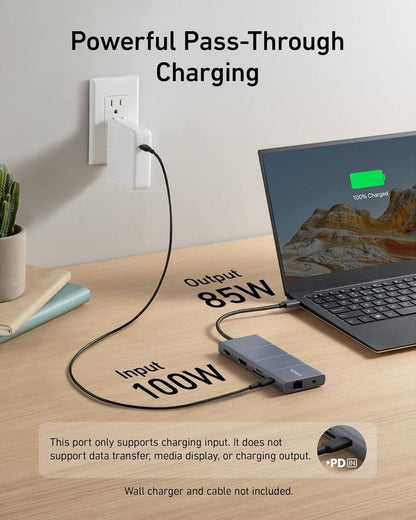 USB-C Hub Anker PowerExpand, 1 x USB-A 3.2 - 2 x USB-A - 2 x USB-C - 1 x DisplayPort - 1 x HDMI - 1 x 3,5 mm Klinke - 1 x RJ45 - 1 x SD - 1 x microSD, Grau
