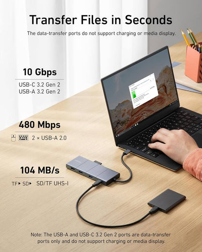 USB-C Hub Anker PowerExpand, 1 x USB-A 3.2 - 2 x USB-A - 2 x USB-C - 1 x DisplayPort - 1 x HDMI - 1 x 3,5 mm Klinke - 1 x RJ45 - 1 x SD - 1 x microSD, Grau