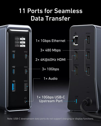Multifunctionele Hub Anker Prime 737, 2 x USB-A 3.0 - 3 x USB-A - 5 x USB-C - 2 x HDMI - 1 x Jack 3.5mm - 1 x RJ45, Zwart A83B63A1
