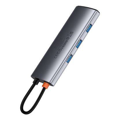 Baseus Joystar USB-C Hub, 3 x USB-A 3.0 - 1 x USB-C - 1 x HDMI - 1 x SD - 1 x microSD, Zilver B0003070881111-00 