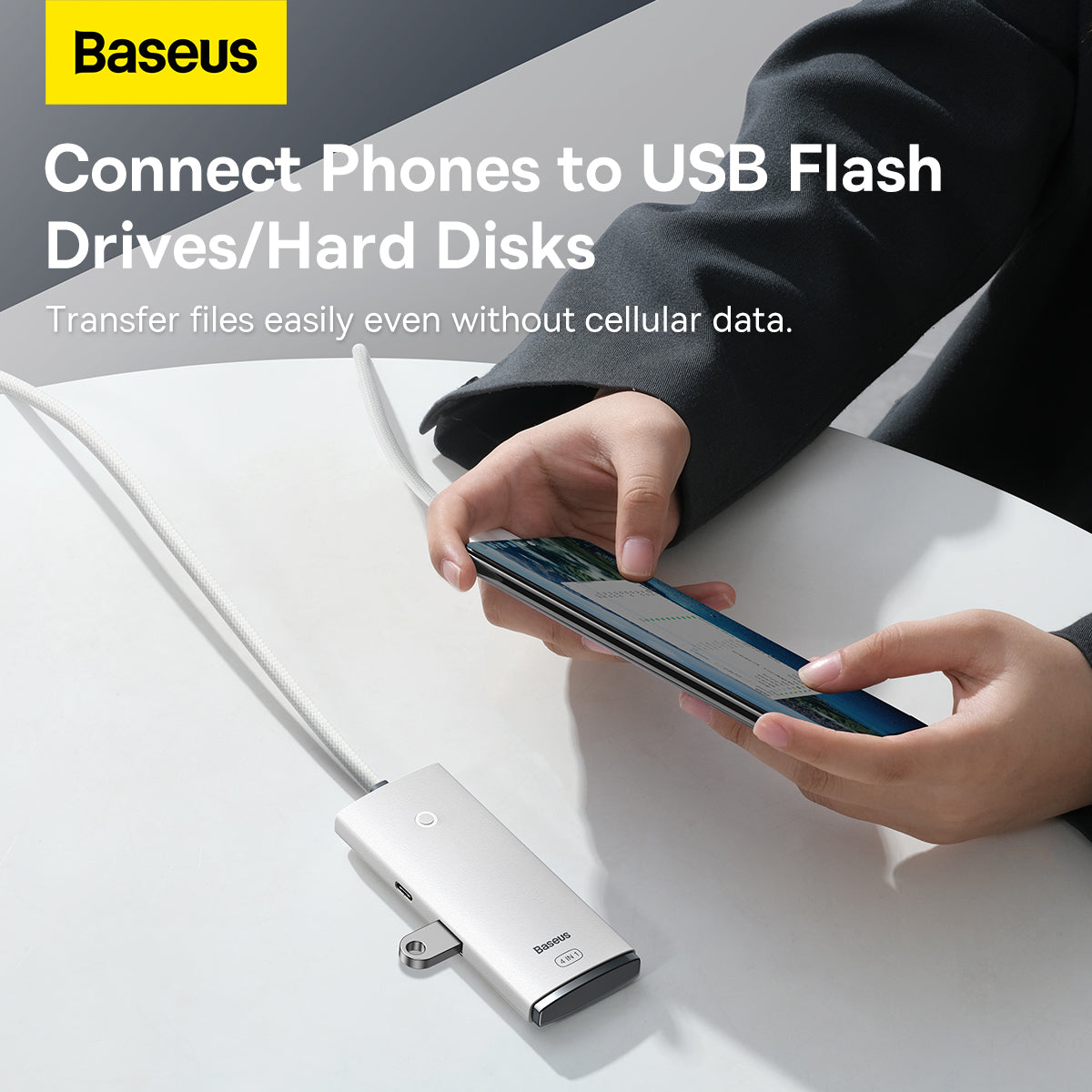 USB-C Hub Baseus Lite, 4 x USB-A 3.2, 2m, Wit