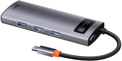 USB-C Hub Baseus Metal Gleam, 3 x USB-A - 1 x USB-C - 1 x HDMI, Grijs WKWG020013 