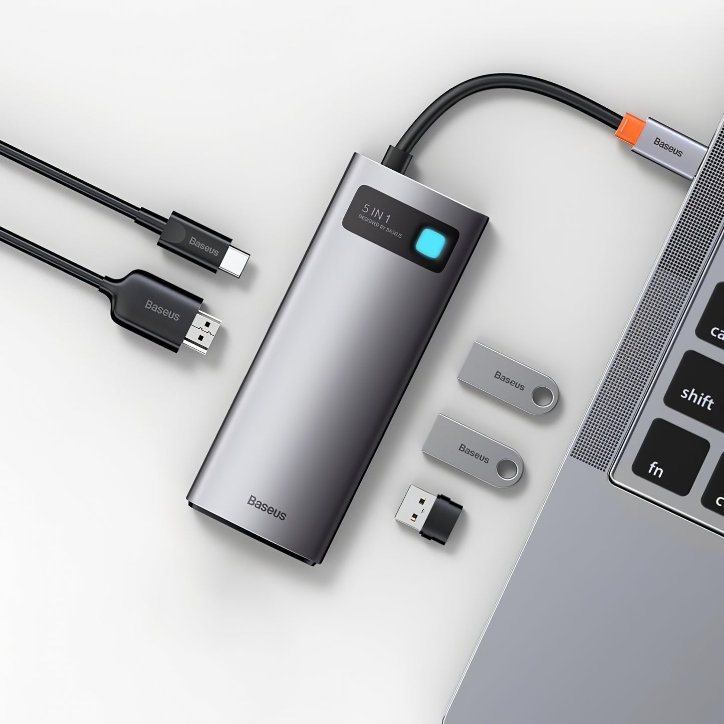 USB-C Hub Baseus Metal Gleam, 3 x USB-A - 1 x USB-C - 1 x HDMI, Grijs WKWG020013 