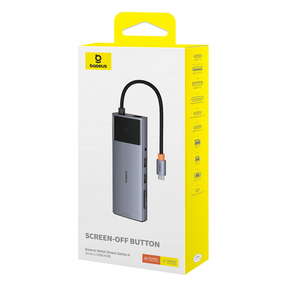 USB-C Hub Baseus Metal Gleam II, 2 x USB-C - 3 x USB-A - 1 x HDMI - 1 x 3,5 mm aansluiting - 1 x RJ45 - 1 x SD - 1 x microSD, Grijs