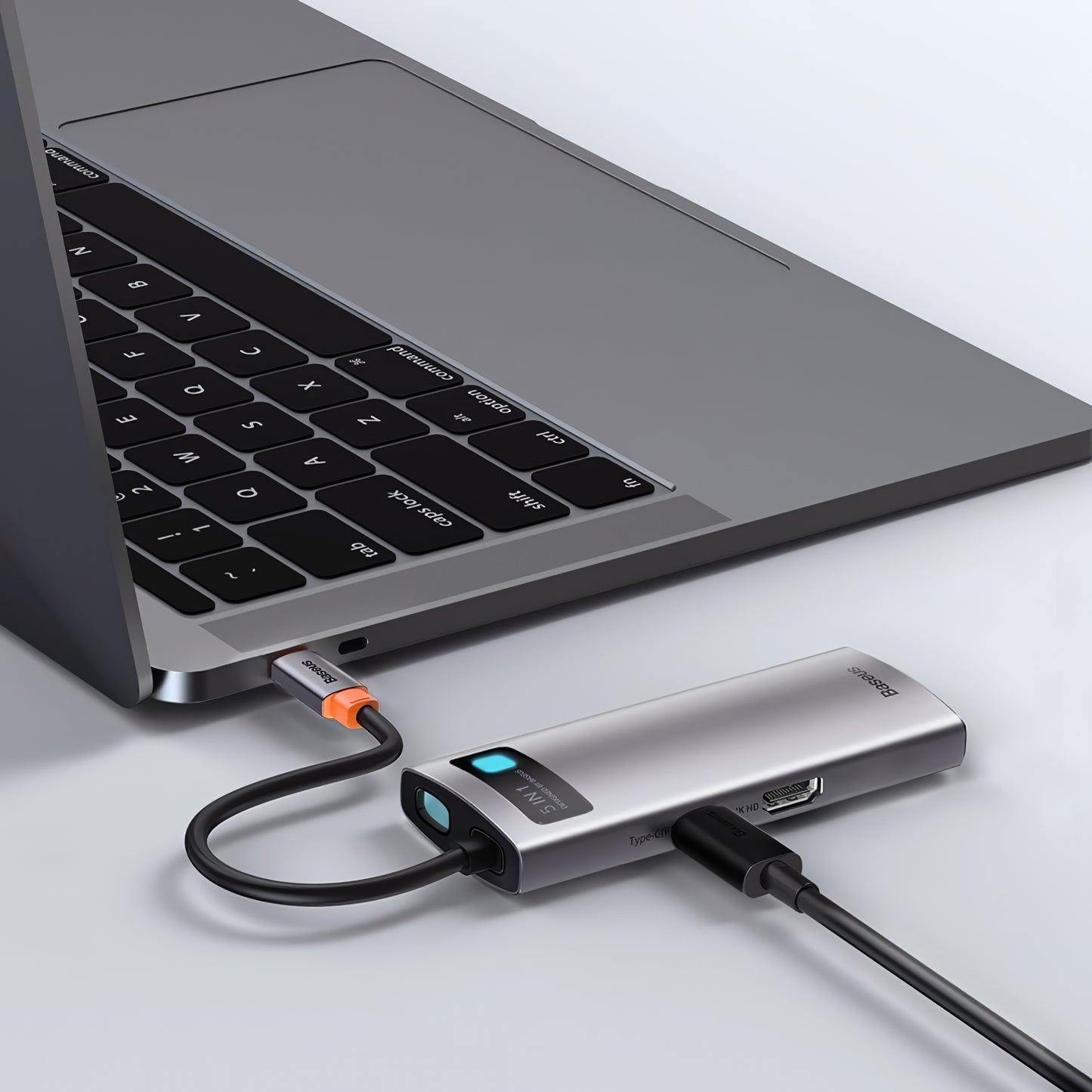 USB-C Hub Baseus Metal Gleam, 3 x USB-A - 1 x USB-C - 1 x HDMI, Grijs WKWG020013 