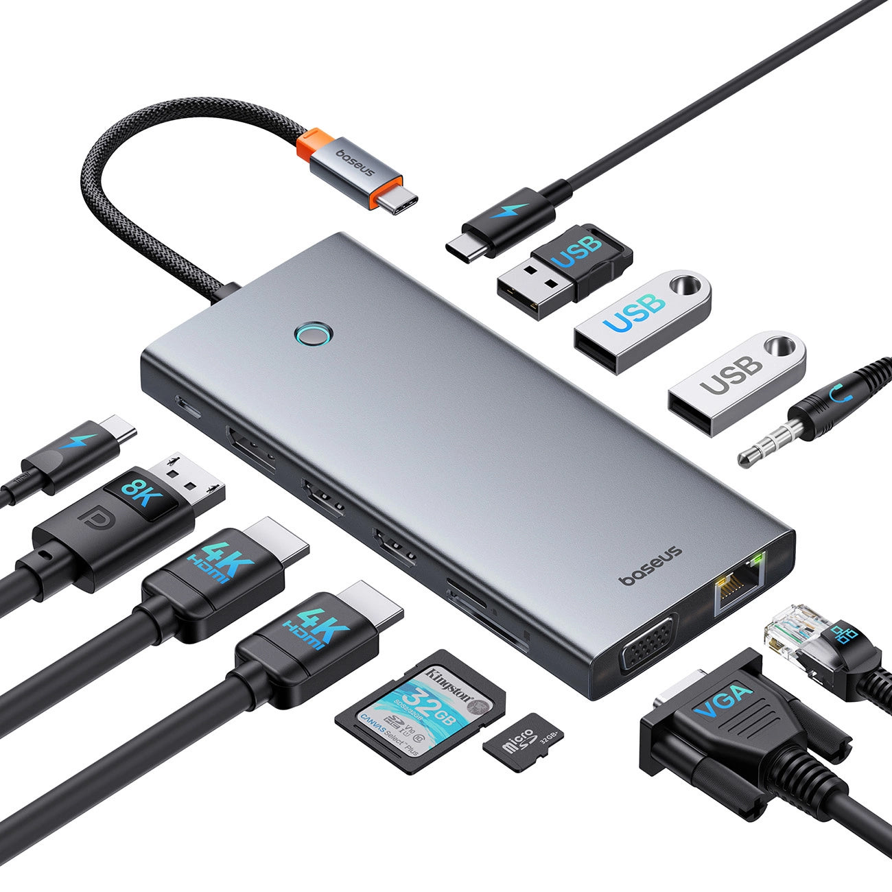 Baseus PortalJoy Series USB-C Hub, 13in1, Grijs B00053002811-01