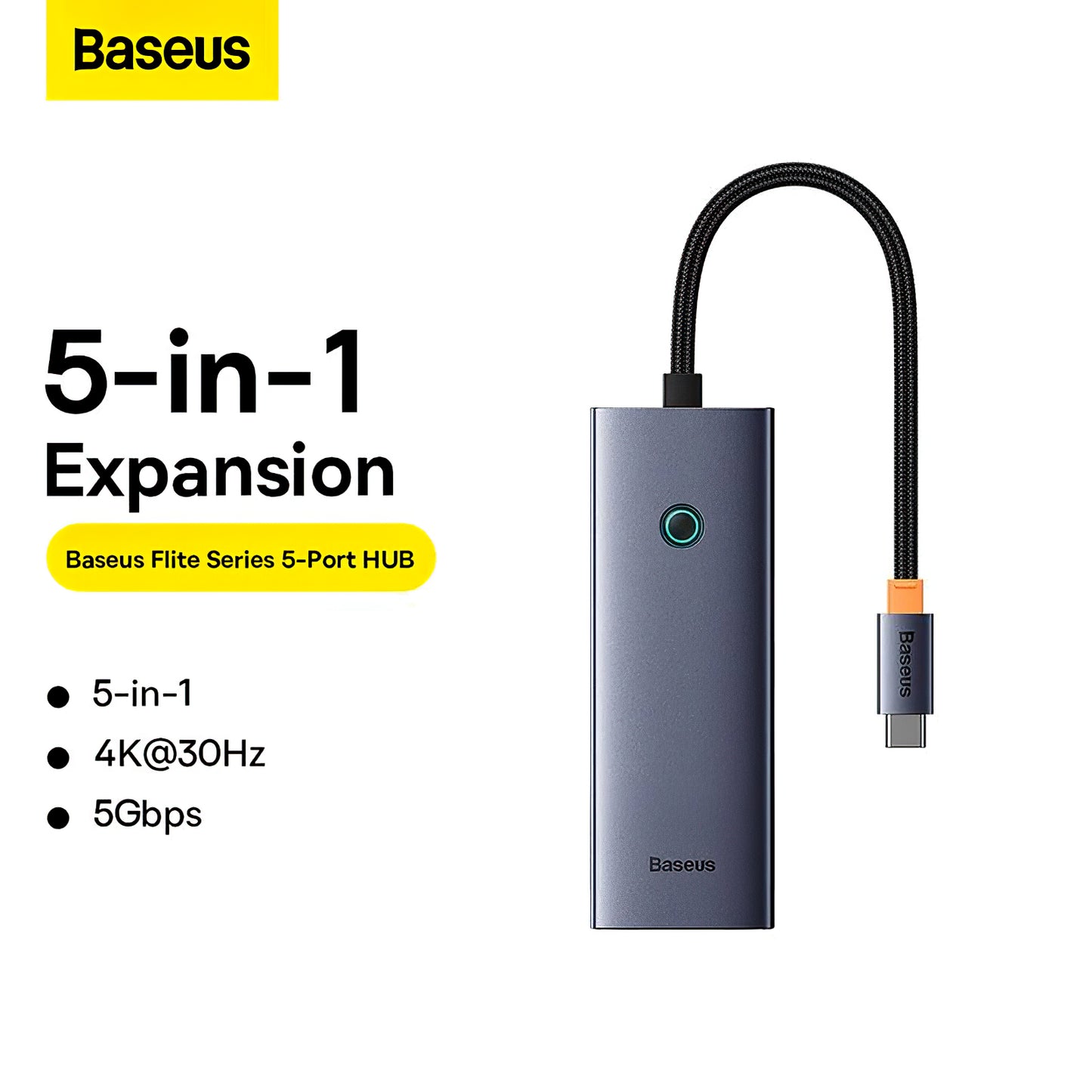 Baseus UltraJoy USB-C Hub, 4 x USB-A 3.0 - 1 x HDMI, Grijs B00052809813-00 