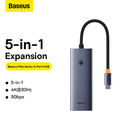 Baseus UltraJoy USB-C Hub, 4 x USB-A 3.0 - 1 x HDMI, Grijs B00052809813-00 