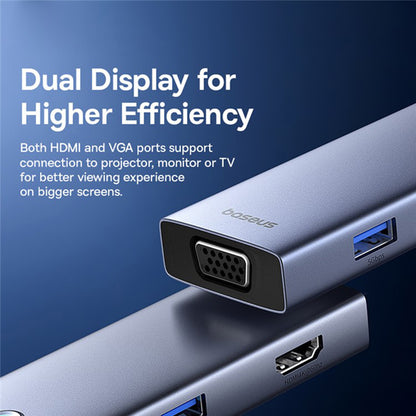 Hub USB-C Baseus UltraJoy, 4 x USB-A 3.0 - 1 x USB-C - 1 x HDMI - 1 x VGA, Gri B00052803811-01