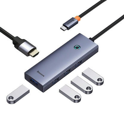 Baseus UltraJoy USB-C Hub, 4 x USB-A 3.0 - 1 x HDMI, Grijs B00052809813-00 