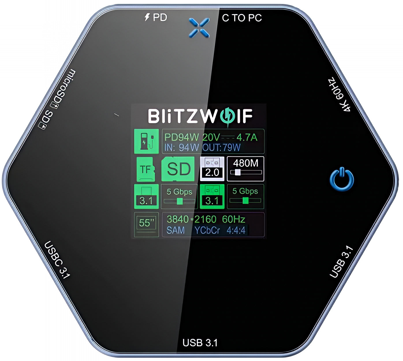 Hub USB-C BlitzWolf BW-TH16, 8 en 1, Gris