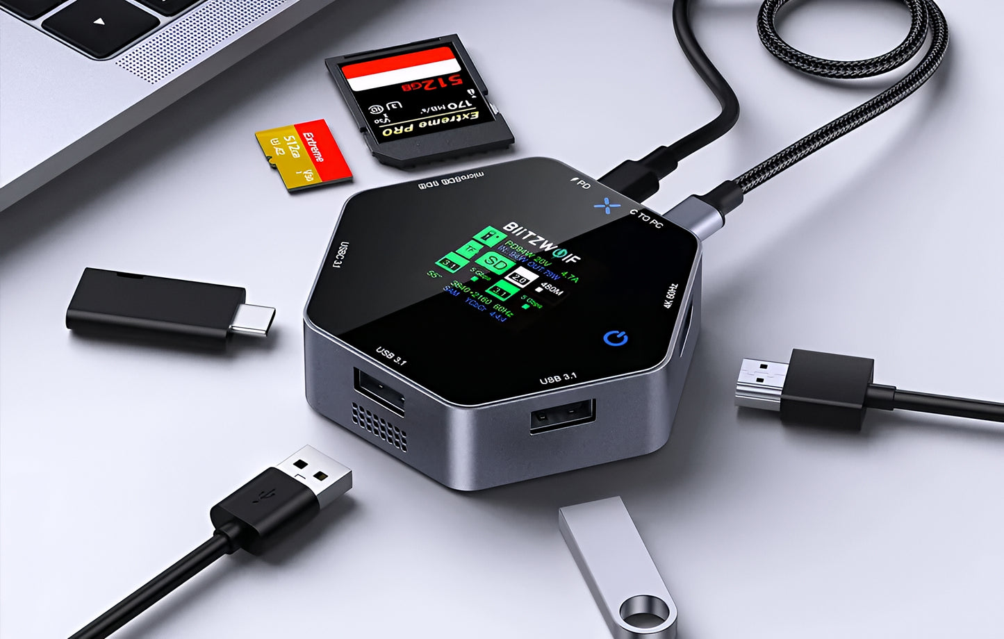 Hub USB-C BlitzWolf BW-TH16, 8 en 1, Gris