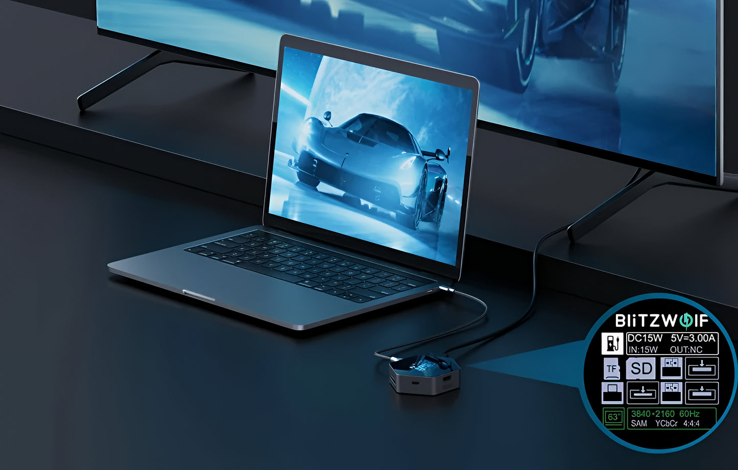 Hub USB-C BlitzWolf BW-TH16, 8 en 1, Gris