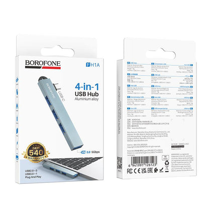 Hub USB-C Borofone FH1A, 4 en 1, Gris