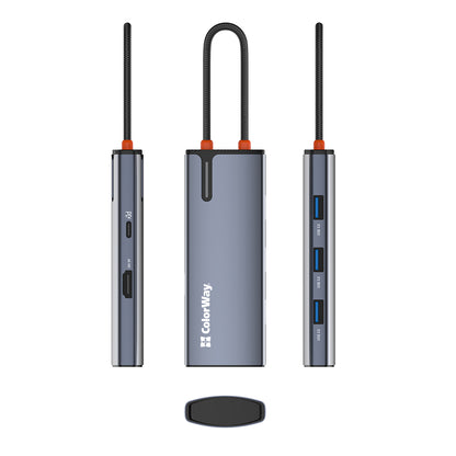 Hub USB-C ColorWay CW-HUB01, 5en1, Argenté