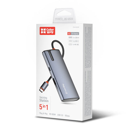 Hub USB-C ColorWay CW-HUB01, 5en1, Argenté