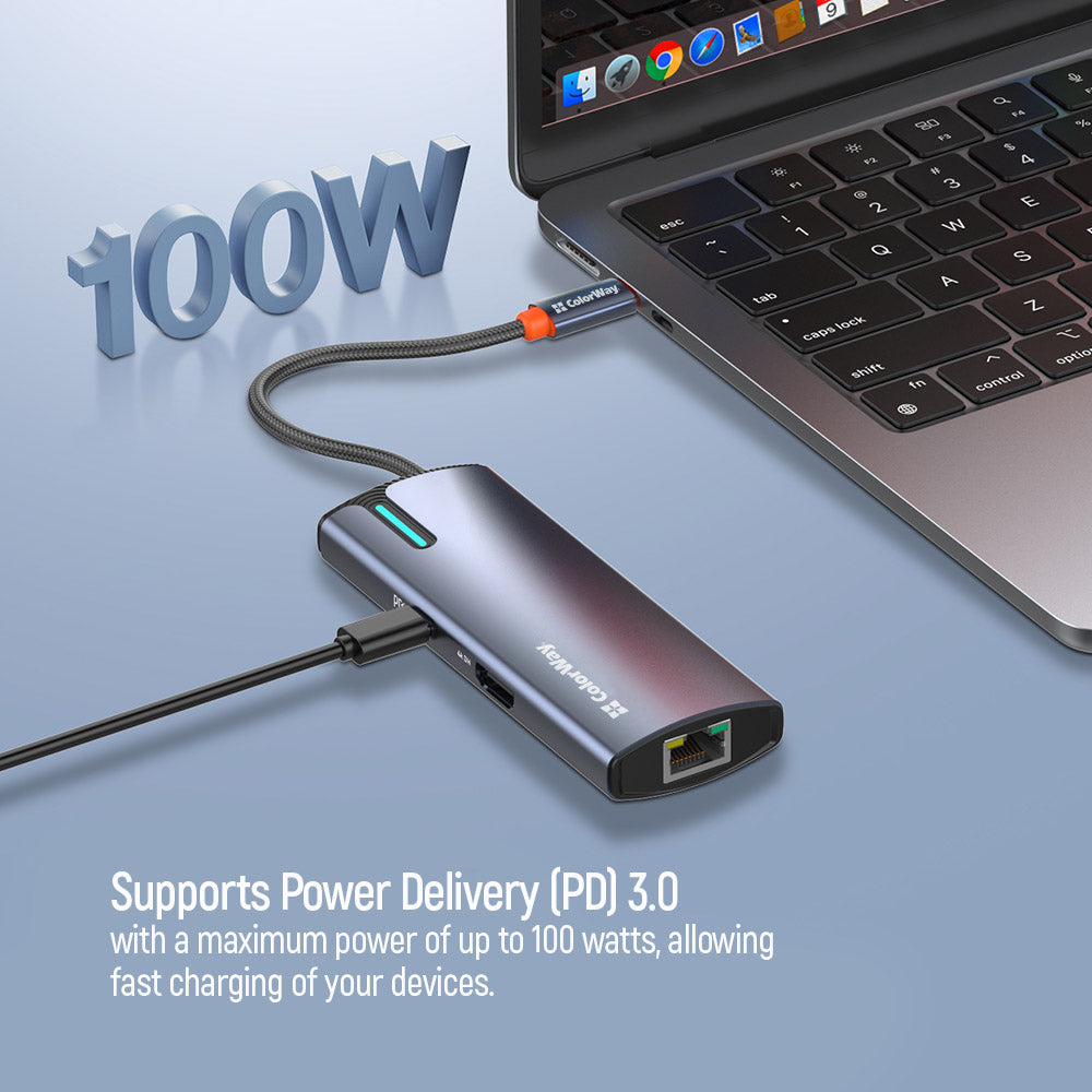 USB-C Hub ColorWay CW-HUB02, 6in1, Zilver