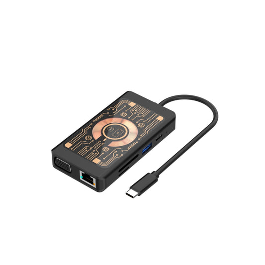 USB-C Hub met Draadloze QI Oplader Qualo QTPB5-HUB-18, 9in1, Gri