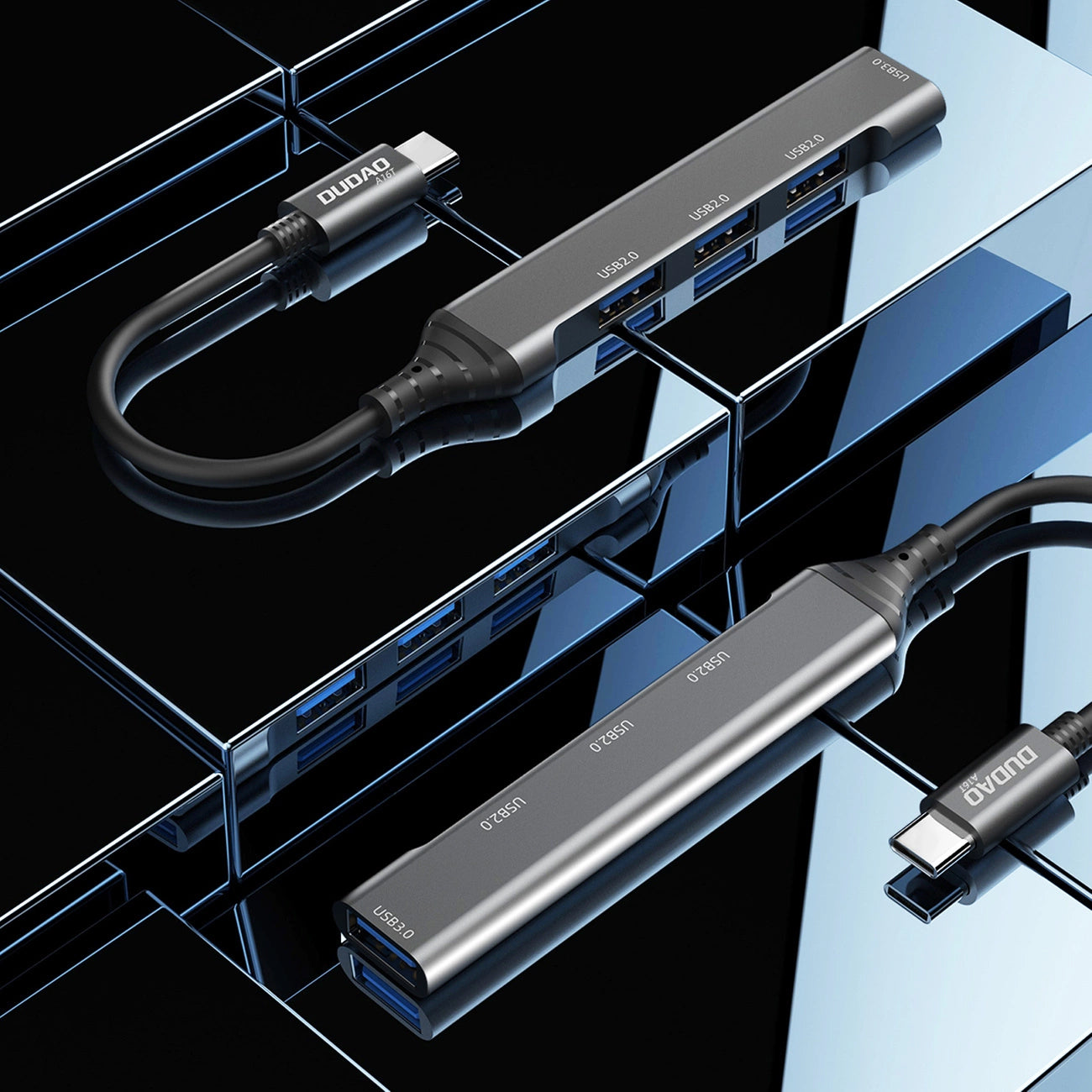 Hub USB-C Dudao A16T, 1 x USB-A 3.0 - 3 x USB-A, Schwarz