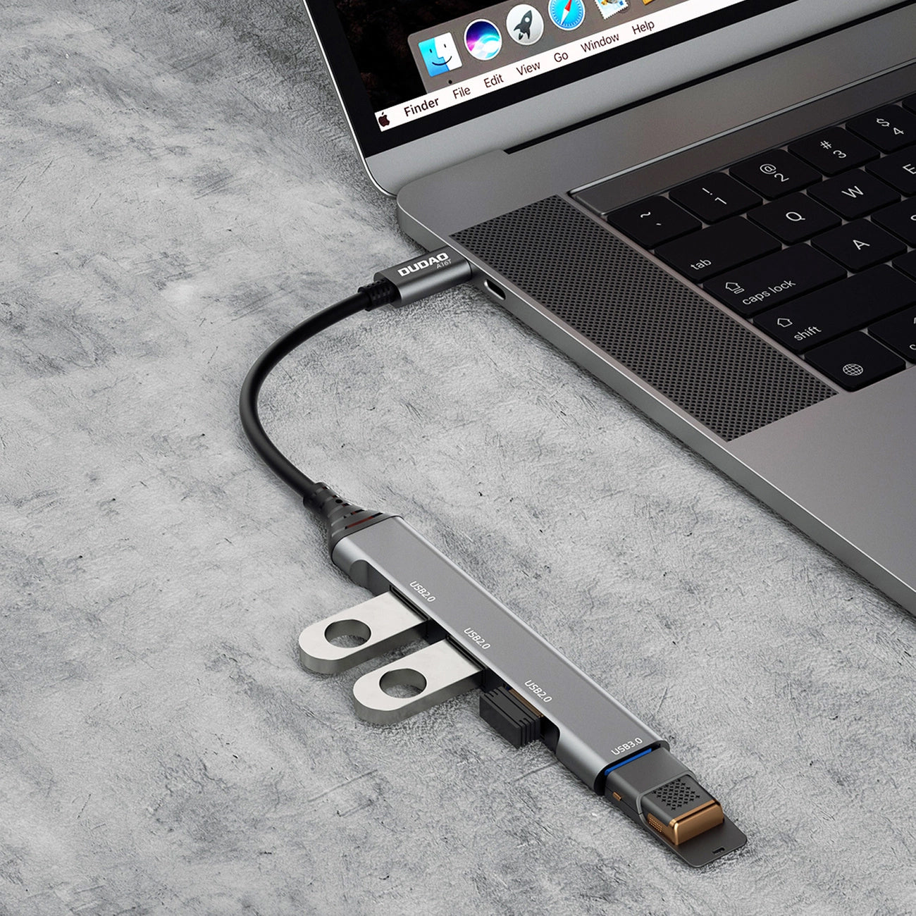 Hub USB-C Dudao A16T, 1 x USB-A 3.0 - 3 x USB-A, Schwarz
