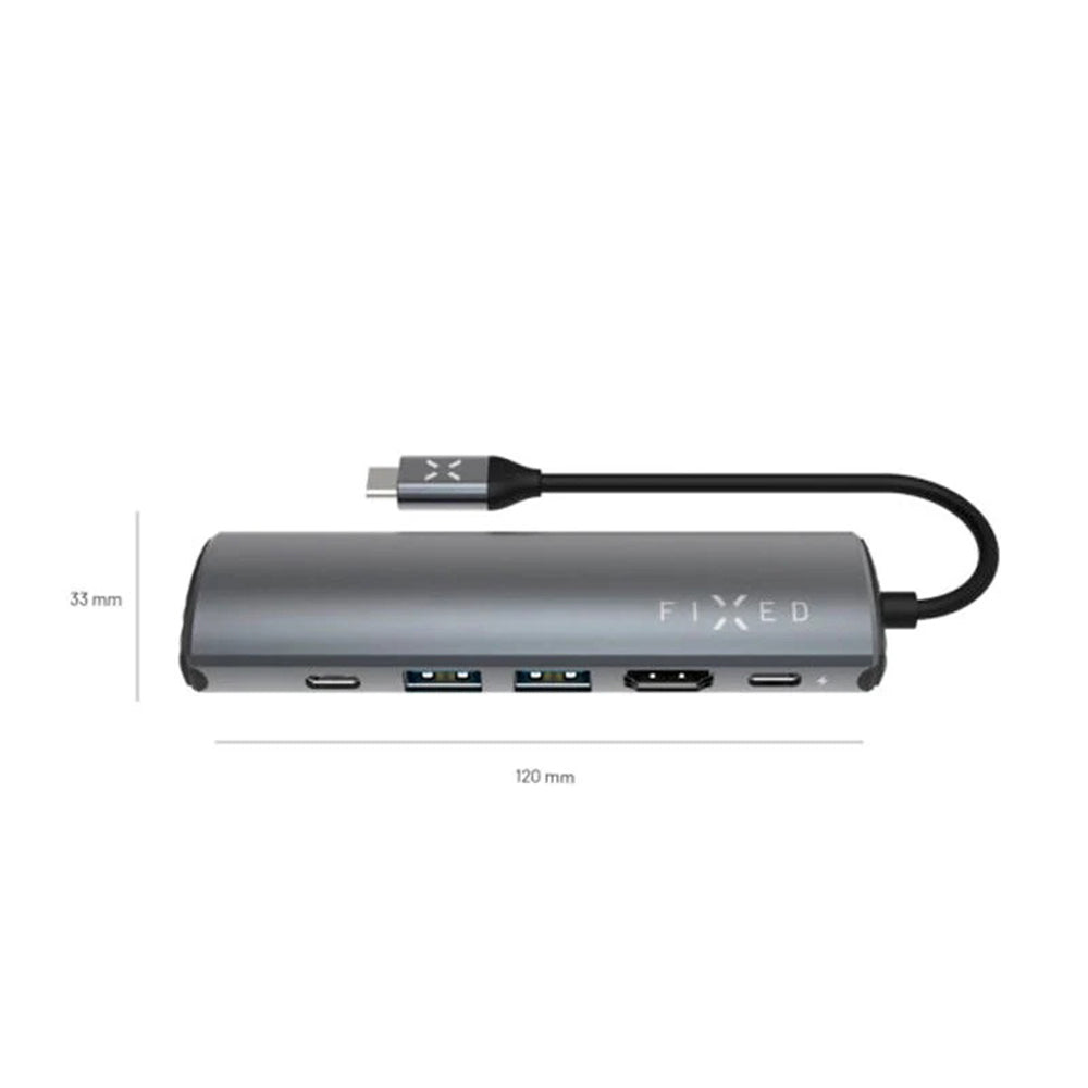 Hub USB-C Fixed Pro, 6en1, Gris
