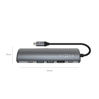 Hub USB-C Fixed Pro, 6en1, Gris