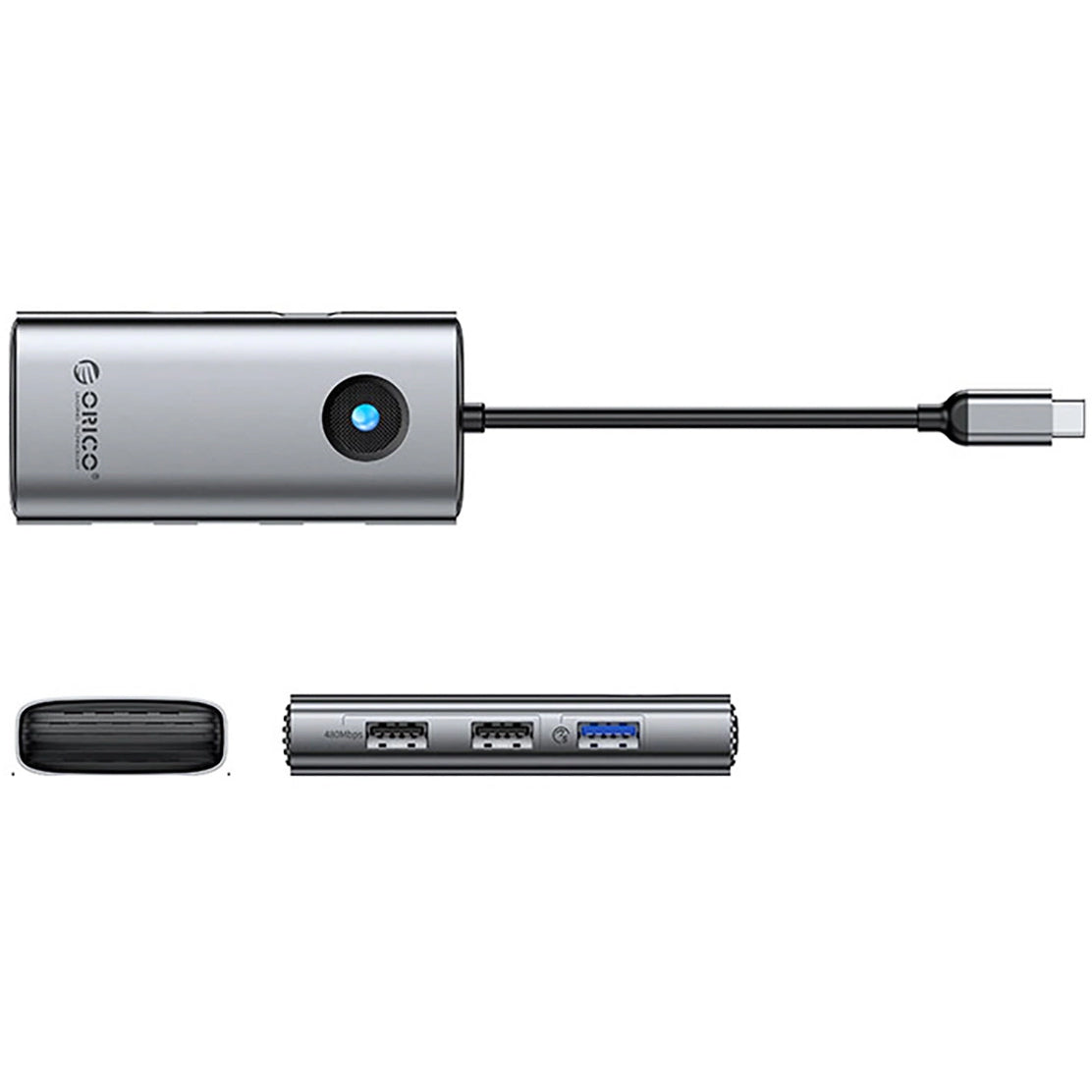 USB-C Hub Orico PW11-5P, 1 x USB-A 3.0 - 2 x USB-A - 1 x USB-C - 1 x HDMI, Grau