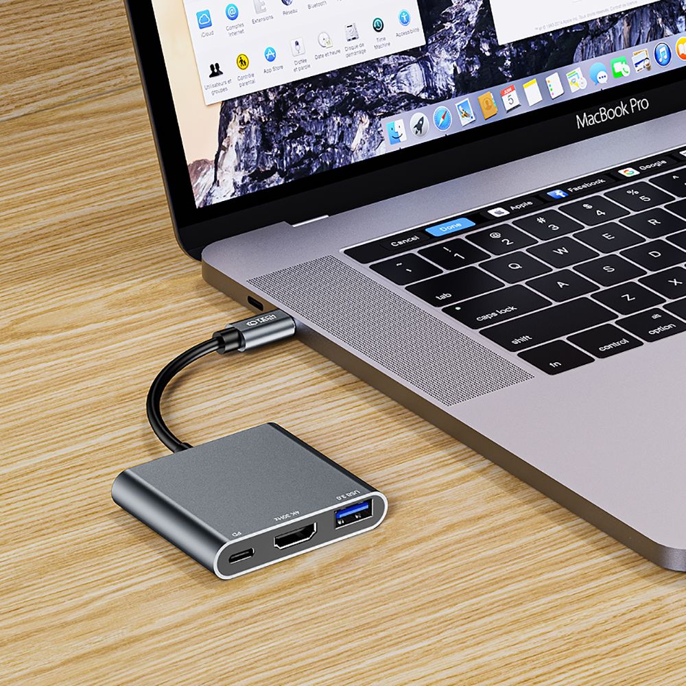 Hub USB-C Tech-Protect V1, USB-A 3.0 - 1 x USB-C - 1 x HDMI, Gris